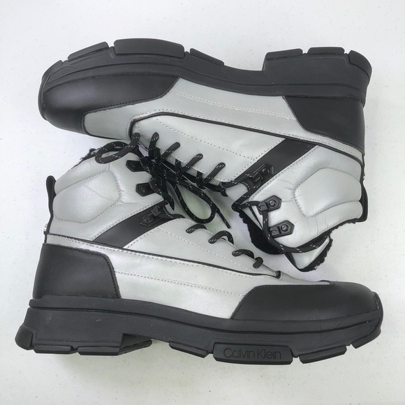 CALVIN Klein Reflective Leather Nylon Lace Boots